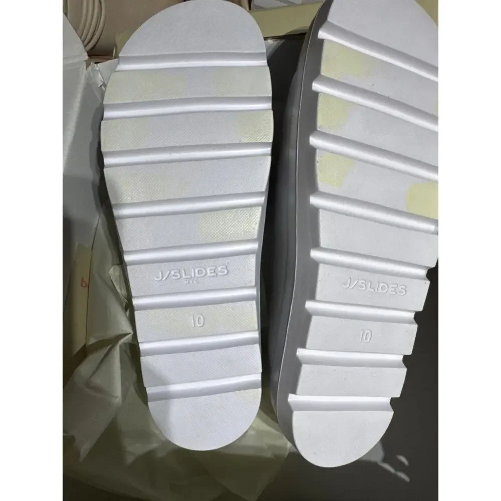 J/Slides NYC Silver Buckle Platform Sandals Slide Shoes Women Size 10